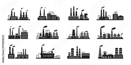 industrial building icons 12 minimal black factory glyphs for maps infographics urban planning vector ai eps png jpeg