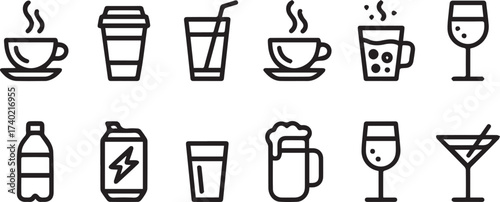 minimalist halal drink icon pack coffee tea juice water energy bottle can cup set for ui menus