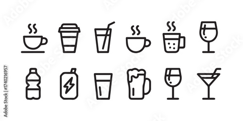 clean halal beverage symbols 12 icon pack for menus apps labels coffee tea juice water energy