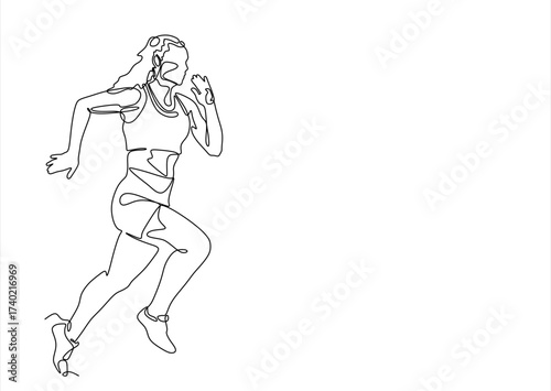 continuous line drawing of running woman with dynamic movement vector illustration. Hand drawn one line vector. Editable stroke	
