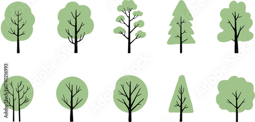 set of ten stylized tree vectors organic and geometric tree silhouettes foliage collection ai eps png jpeg