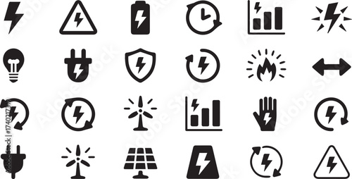 Fotografía electricity and energy icon set vector ai eps png jpeg black icons for ui