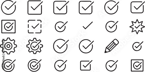 set of minimal outline checkmark icons for ui approval and completion controls editable vector pack