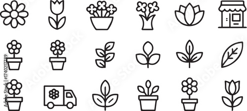 minimal flower icon set for designers botanical line illustrations for logos ui and print