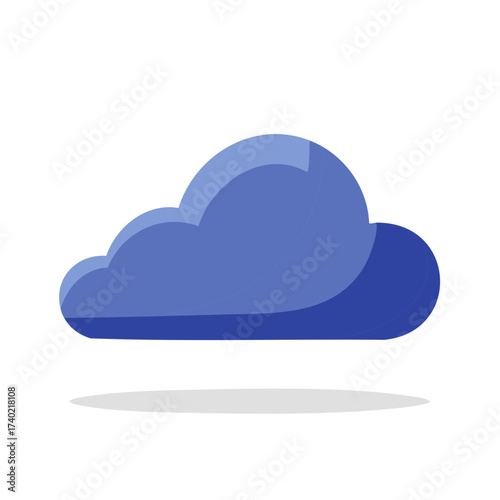 Isolated Blue Cloud with Shadow Representing Weather or Data Storage Technology