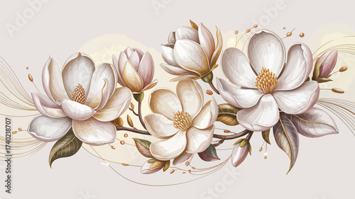 Watercolor magnolia flower blossom floral art print botanical wall decor design