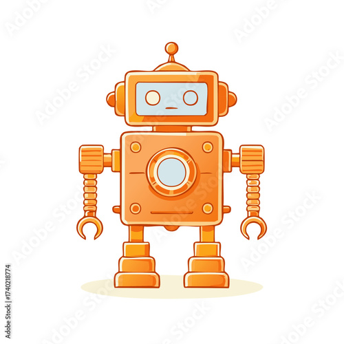 Cartoon illustration of a friendly orange robot with a screen face.