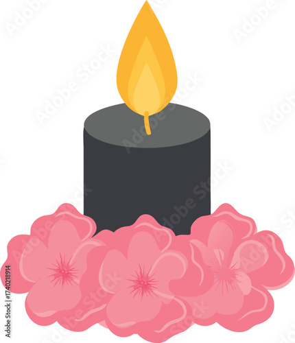 Lit Candle and Cherry Blossoms Creating a Calm