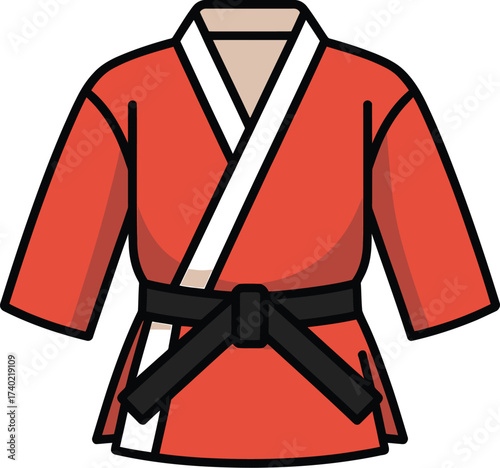Red karate gi with black belt vector illustration for martial arts training