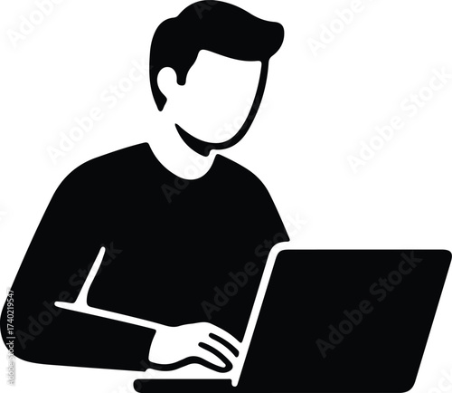 Working on Laptop: A simple silhouette of a person engrossed in their work, typing away on a laptop.