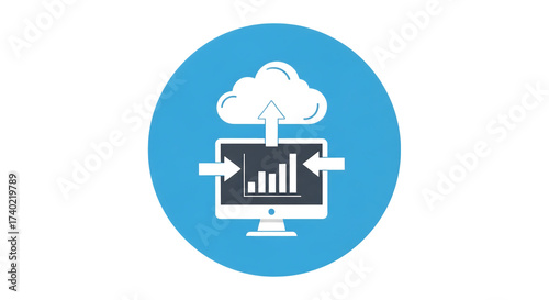Vector art of cloud computing data analysis on computer