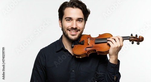 Happy Musician Man Playing Violin with Joyful Expression Isolated on Transparent Background