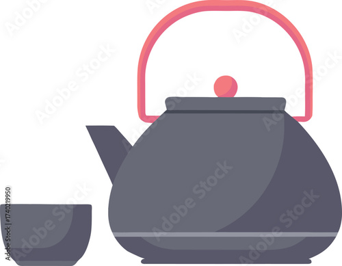 Flat design illustration of a tea cup and teapot