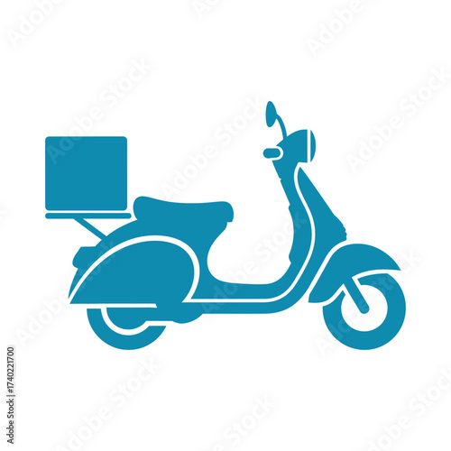  Food delivery scooter with box symbol for restaurant courier service express shipping clean vector illustration design