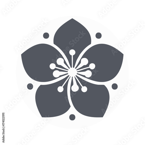 Minimalist floral emblem, stylized flower design in a circular shape, vector illustration