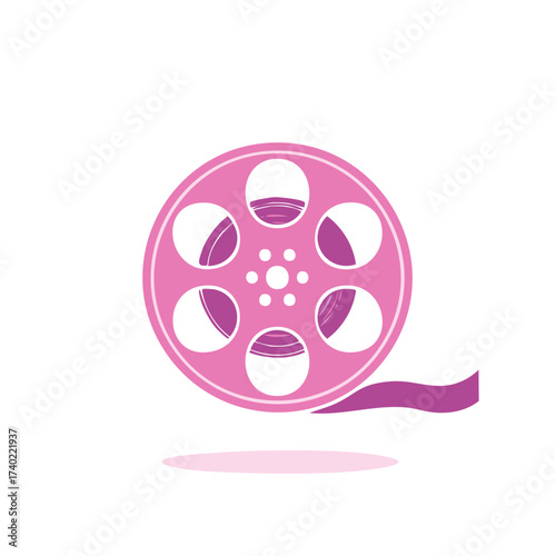 Pink Film Reel Vector Icon Simple Cinema and Movie Symbol Isolated Illustration