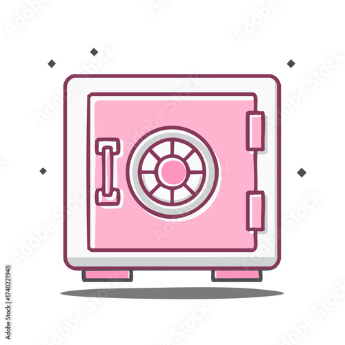 Pink safe box illustration for money protection security and confidential valuables