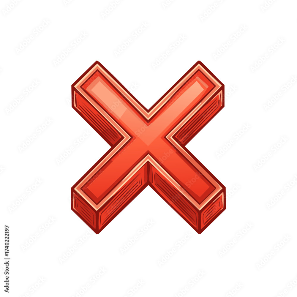 Fototapeta premium Vibrant red 3D cross mark symbol for error incorrect cancellation or multiplication