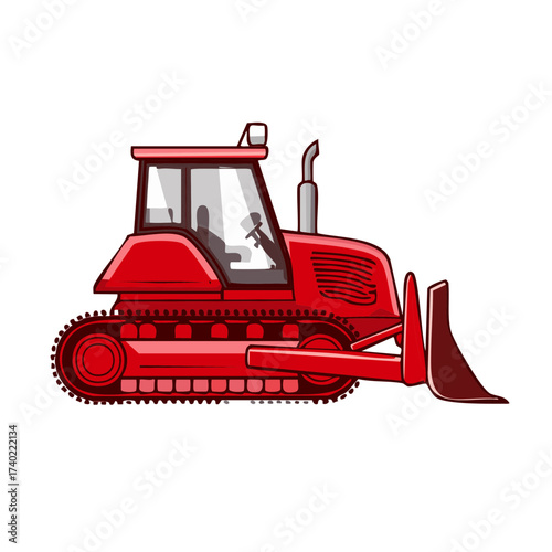 Illustrated Red Bulldozer Construction Vehicle Heavy Machinery Isolated Design