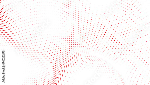 Vibrant dynamic red dot pattern forming an intricate abstract wave on a pristine white background a captivating digital artwork showcasing movement and contemporary design