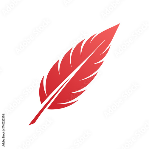 Abstract Red Feather Quill Vector Illustration Isolated on White