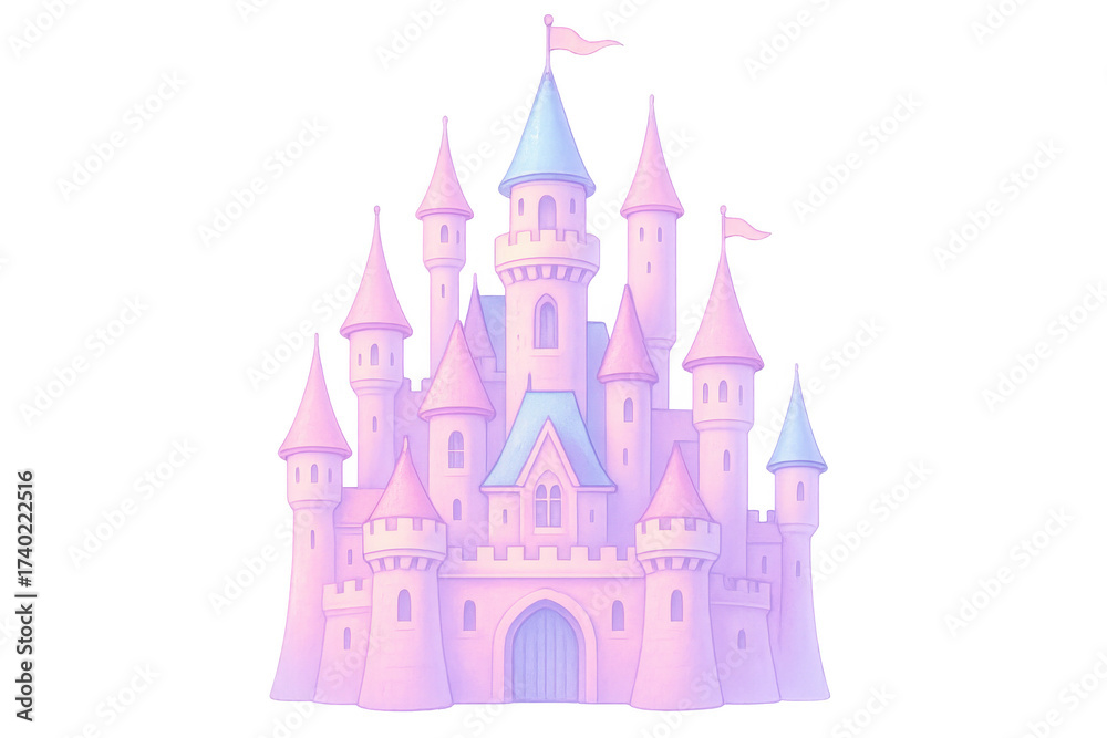 Fototapeta premium Pink fairytale princess castle illustration with transparent background