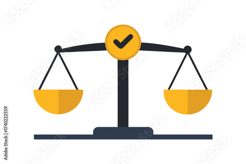 Balanced Scale with Coin and Shield Vector Illustration