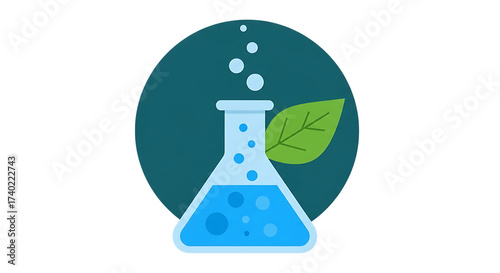 Vector art of laboratory flask with leaf, representing science