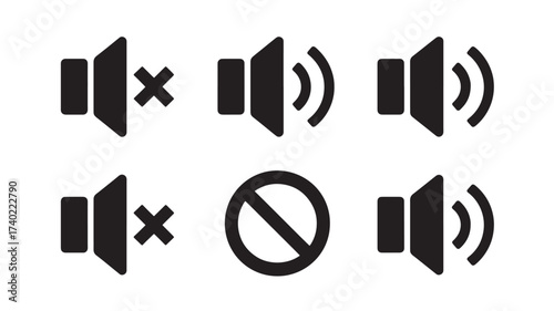 Set of sound volume icons audio control vector glyphs for user interface and mobile app design isolated on white background