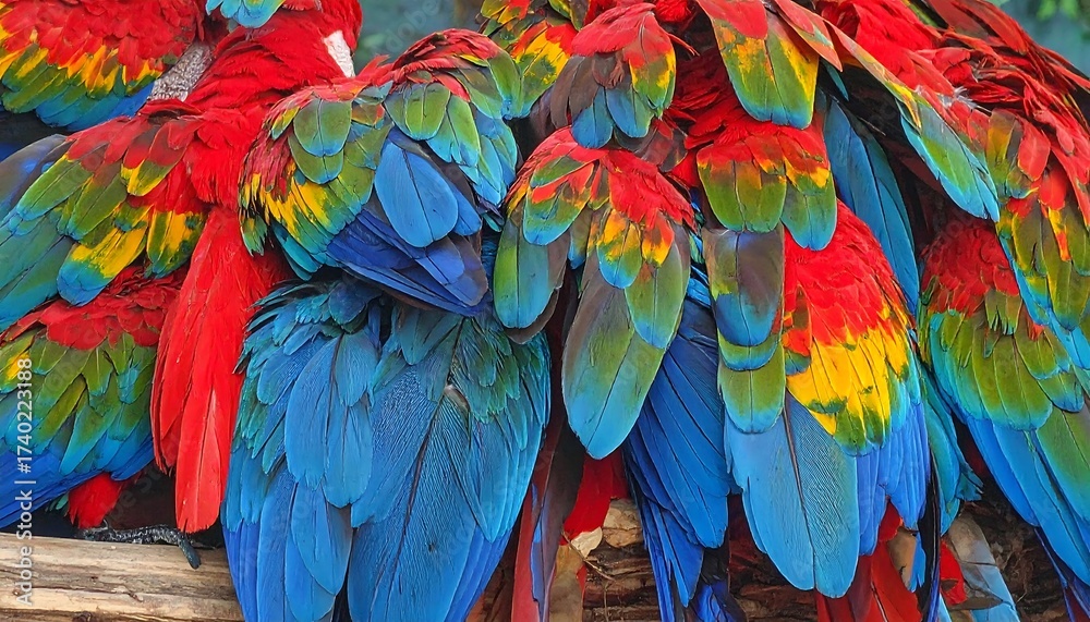 Obraz premium Close-up Shot of Vibrant Colorful Feathers of Several Macaw Parrots