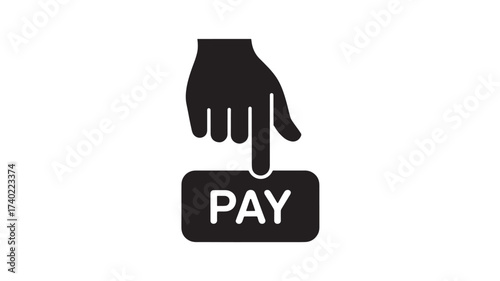 Hand pressing a pay button simple flat vector icon for online payment and e-commerce isolated on white background