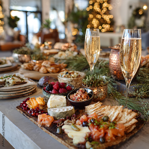 Wallpaper Mural A table filled with festive appetizers, champagne, and holiday decor. Torontodigital.ca