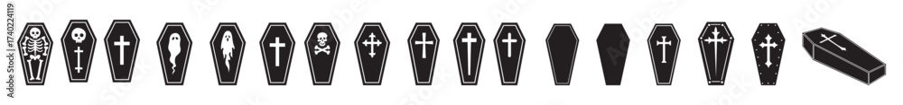 Obraz premium a set of coffin icon vector silhouette black colour silhouette, white background