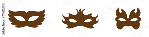 Different Mask silhouette isolated on transparent background Masquerade vector for apps or web party superhero carnival villain or burglar icon in flat. costume eye mask hidden person face