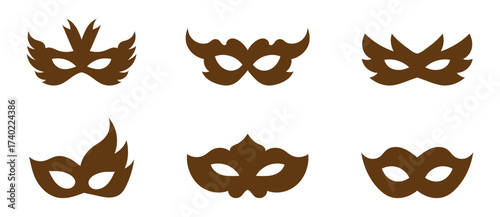 Superhero or thief mask with eye slits vector black icon set. Masquerade costume mask silhouette hidden villain or burgar face. Simple design carnival incognito party masque clip art illustration. eps