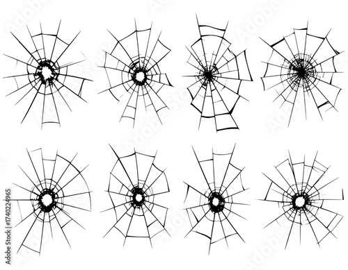set of vector broken glass effect Black and white 