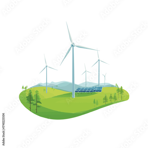 Wind turbines on green field