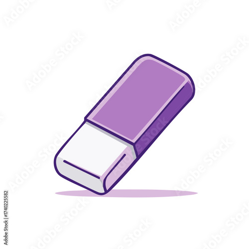 Rectangular eraser drawing, purple and white rubber stationery, school education tool for removing pencil marks