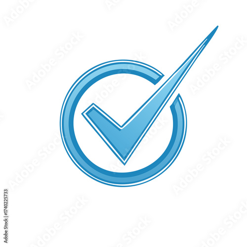 A Shiny Blue Circular Confirmation Mark With Check Symbol for Acceptance, Approval, Sign, Selection, and Quality
