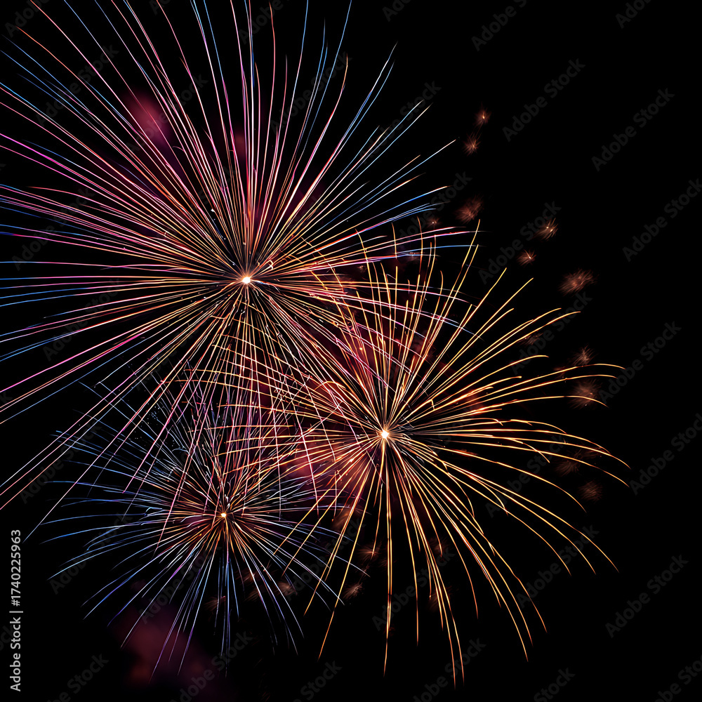 Fototapeta premium Fireworks in the night sky celebrating the New Year.
