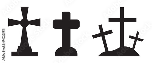 Tombstone icon in flat black solid vector set . Rip grave outline vector icon . eps 10