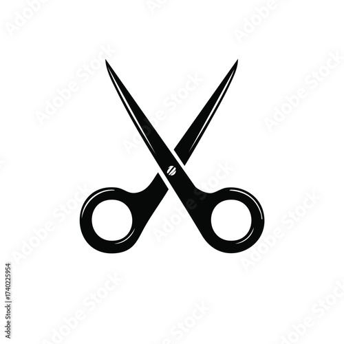 Black silhouette of scissors with crossed blades and open handles on a white background