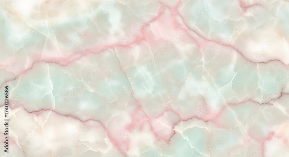 Fototapeta premium Soft Pastel Marble Texture with Veins of Pink and Green.