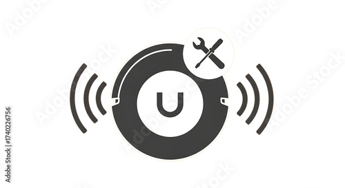 Vector art of robot vacuum cleaner repair service concept