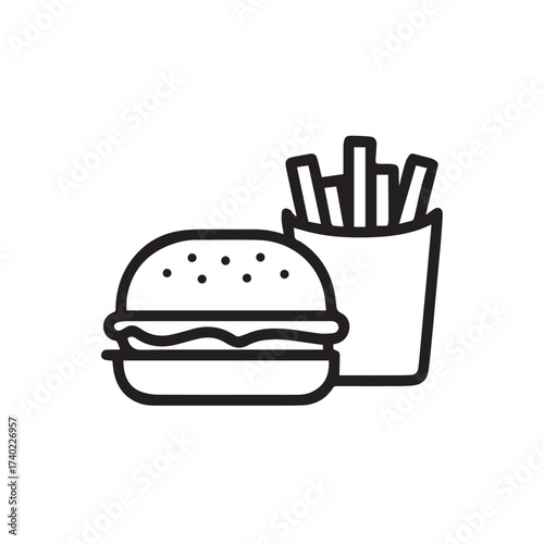 Burger and fries icon isolated on white background this simple and clean design is perfect for menus, food blogs, or any project needing a quick and recognizable image of fast food favorites