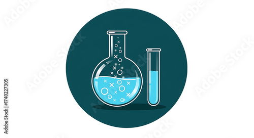 Vector art of laboratory glassware with liquid for science concept