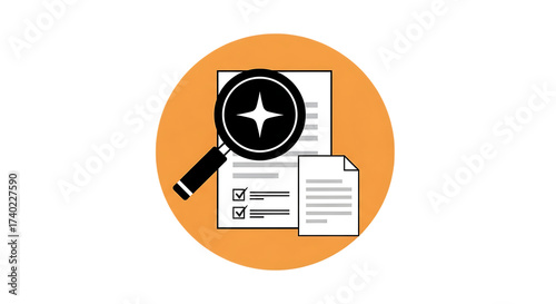 Vector art of magnifying glass over document with checklist