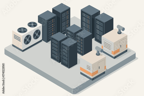 Center units illustration redundant backup vector data cooling generators recovery disaster