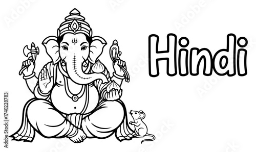 Lord Ganesha Line Art with Hindi Lettering