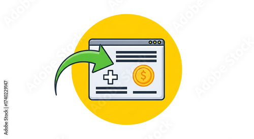 Vector art of online medical billing payment with arrow, vector